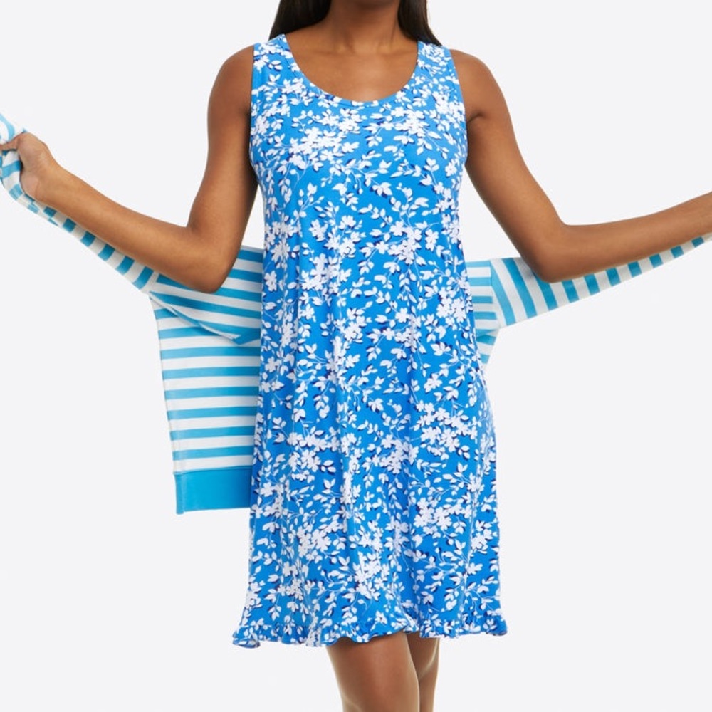 Draper James Ruffle Nightie Dress in Blue Shadow Floral S/M